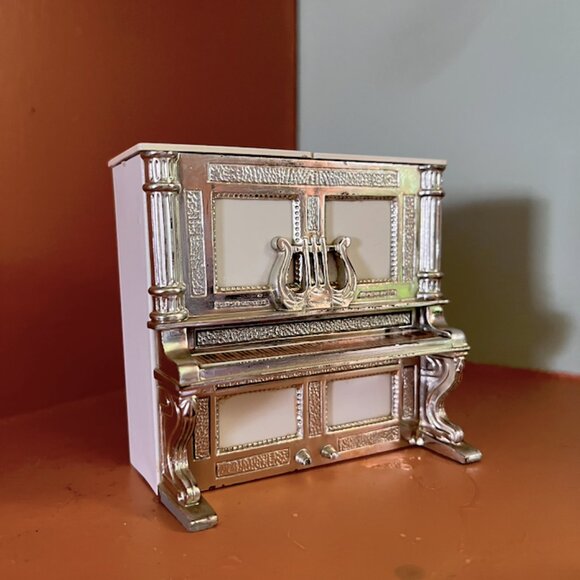 MCM 1950's Piano Salt & Pepper Shaker Silver 3 Piece - Picture 1 of 8